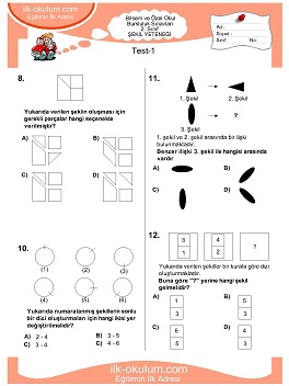 ilkokul 1. Sınıf Bilsem Zeka Testi 